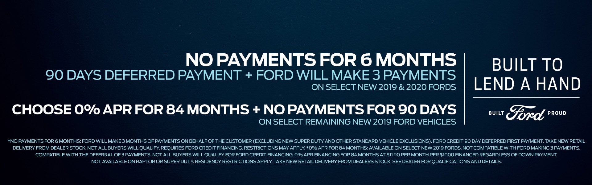 0% APR for 84 months on select 2019 Ford Vehicles